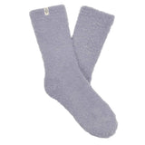 Pair of gray fuzzy socks on a white background. Available at Be Charmed