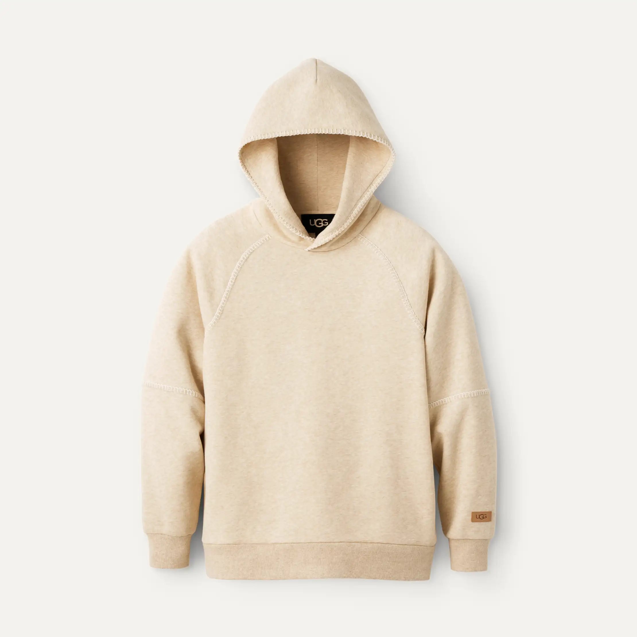 Sand Heather UGG hoodie on a white background. Available at Be Charmed. 