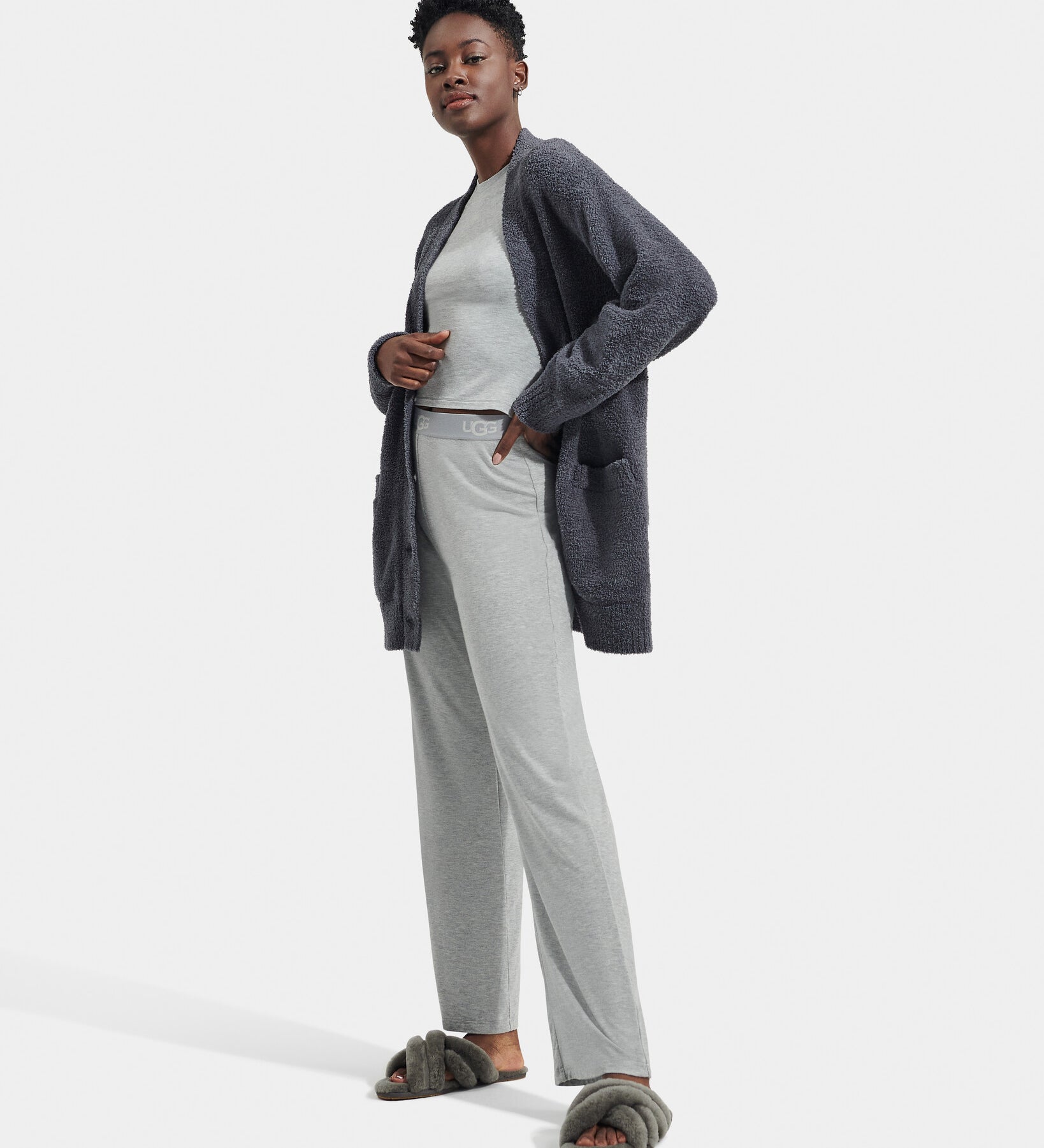 UGG Women's Joselyn Cardigan II in Obsidian black long open-front knit sweater, available at Be Charmed.