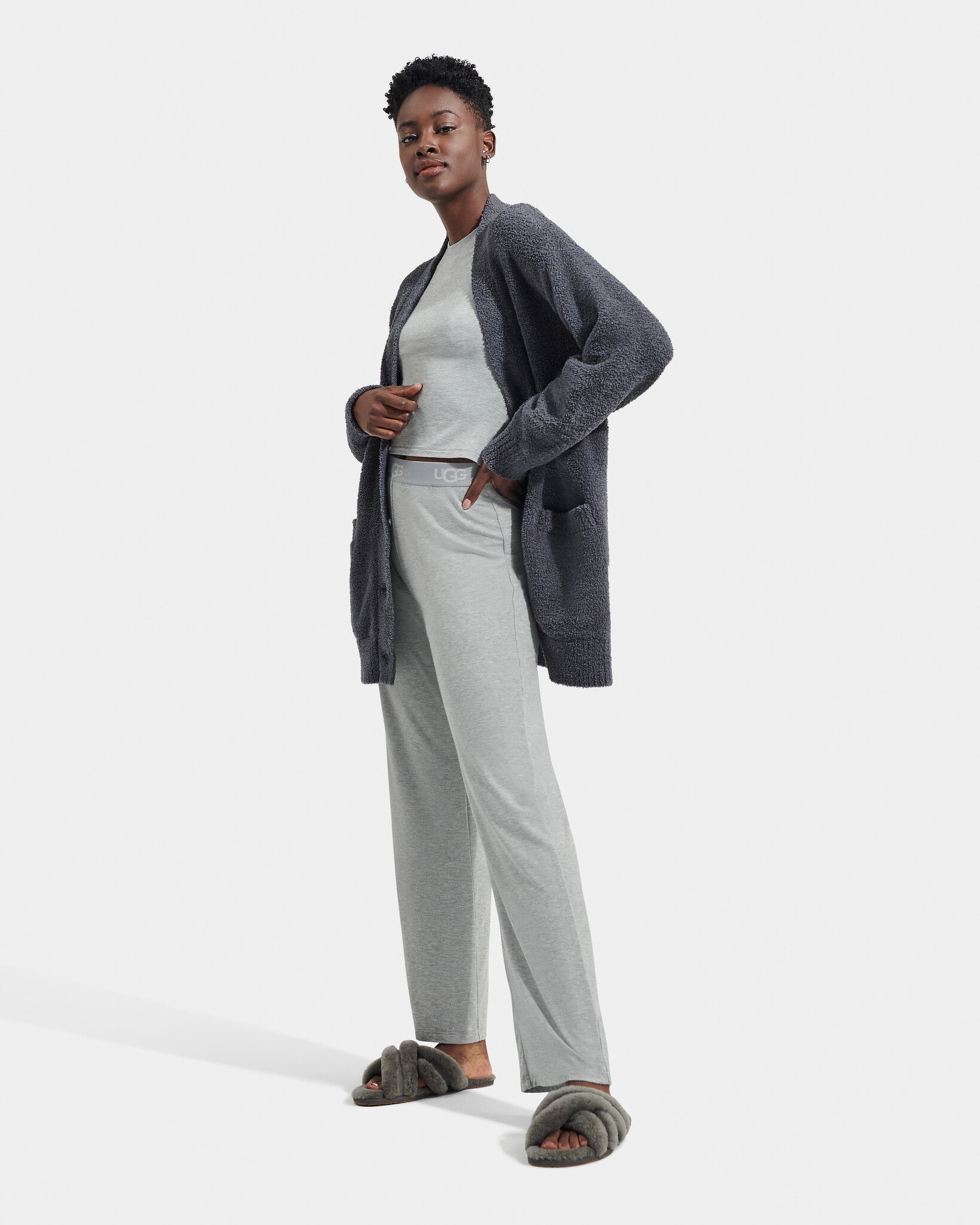 UGG Women's Joselyn Cardigan II in Obsidian black long open-front knit sweater, available at Be Charmed.