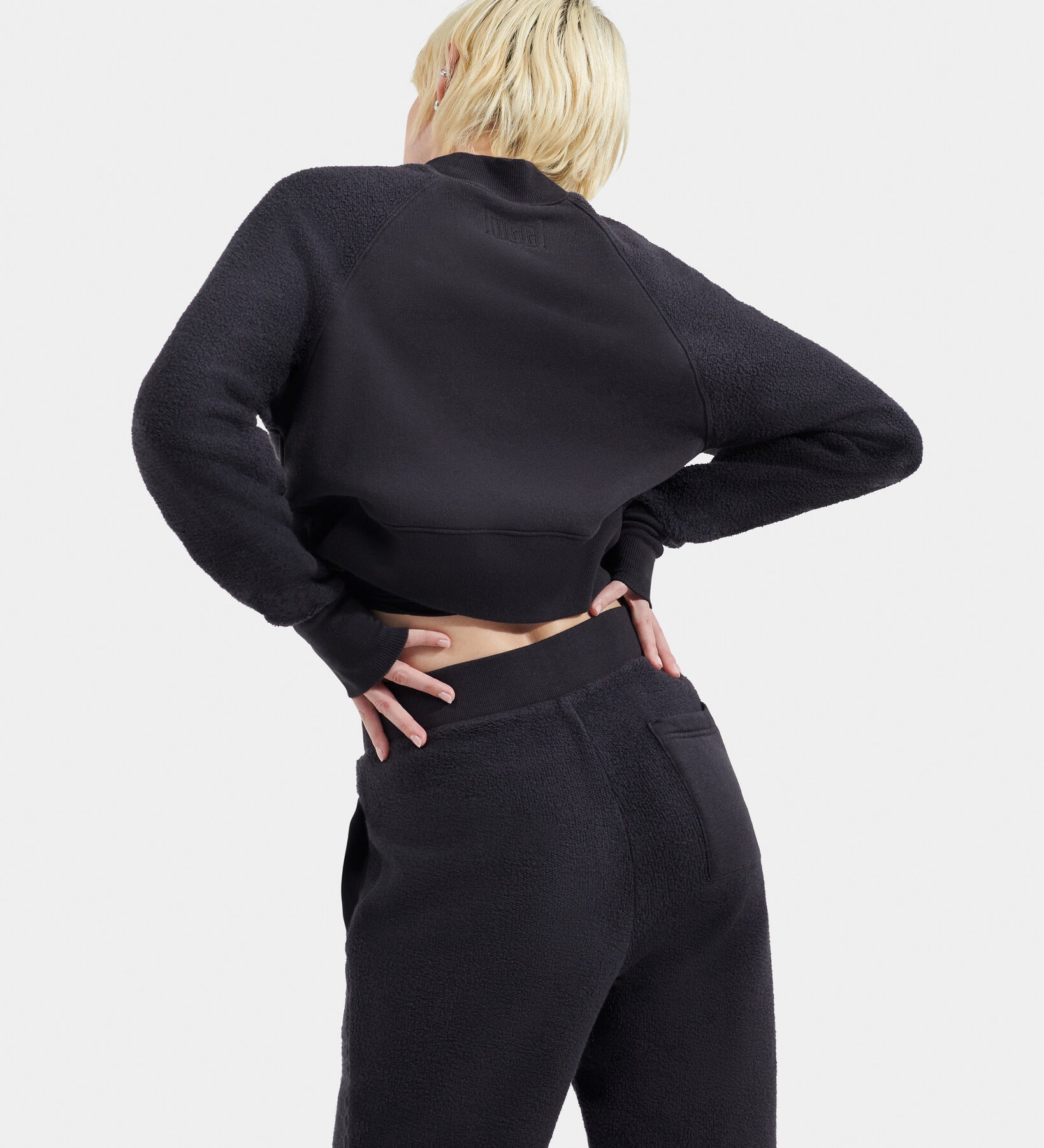 UGG Women's Tracey Mixed Crewneck in Ink blue textured lounge pullover, available at Be Charmed.