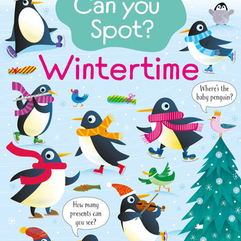 Usborne children's book cover with penguins and winter elements. Available at Be Charmed