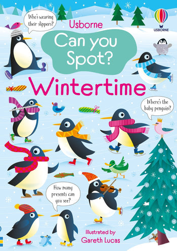 Usborne children's book cover with penguins and winter elements. Available at Be Charmed