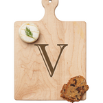 Maple Leaf 9x6 Initial Board  V with Spreader. Personalized wooden serving board with monogram design. Perfect gift. Available at Be Charmed.