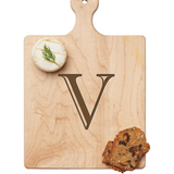Maple Leaf 9x6 Initial Board  V with Spreader. Personalized wooden serving board with monogram design. Perfect gift. Available at Be Charmed.