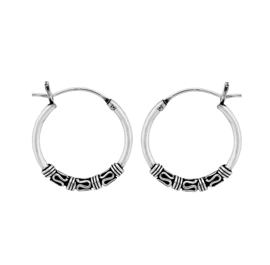 Wheeler Sterling Silver .90" Bali Hoop Earrings available at Be Charmed