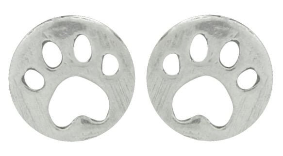 Wheeler sterling silver paw earrings featuring an engraved animal footprint design available at Be Charmed