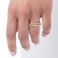 Woman's hand with the enewton Classic 3mm Ring made with 14k gold-filled material. Bold, durable, and stackable for everyday wear. Available at Be Charmed.