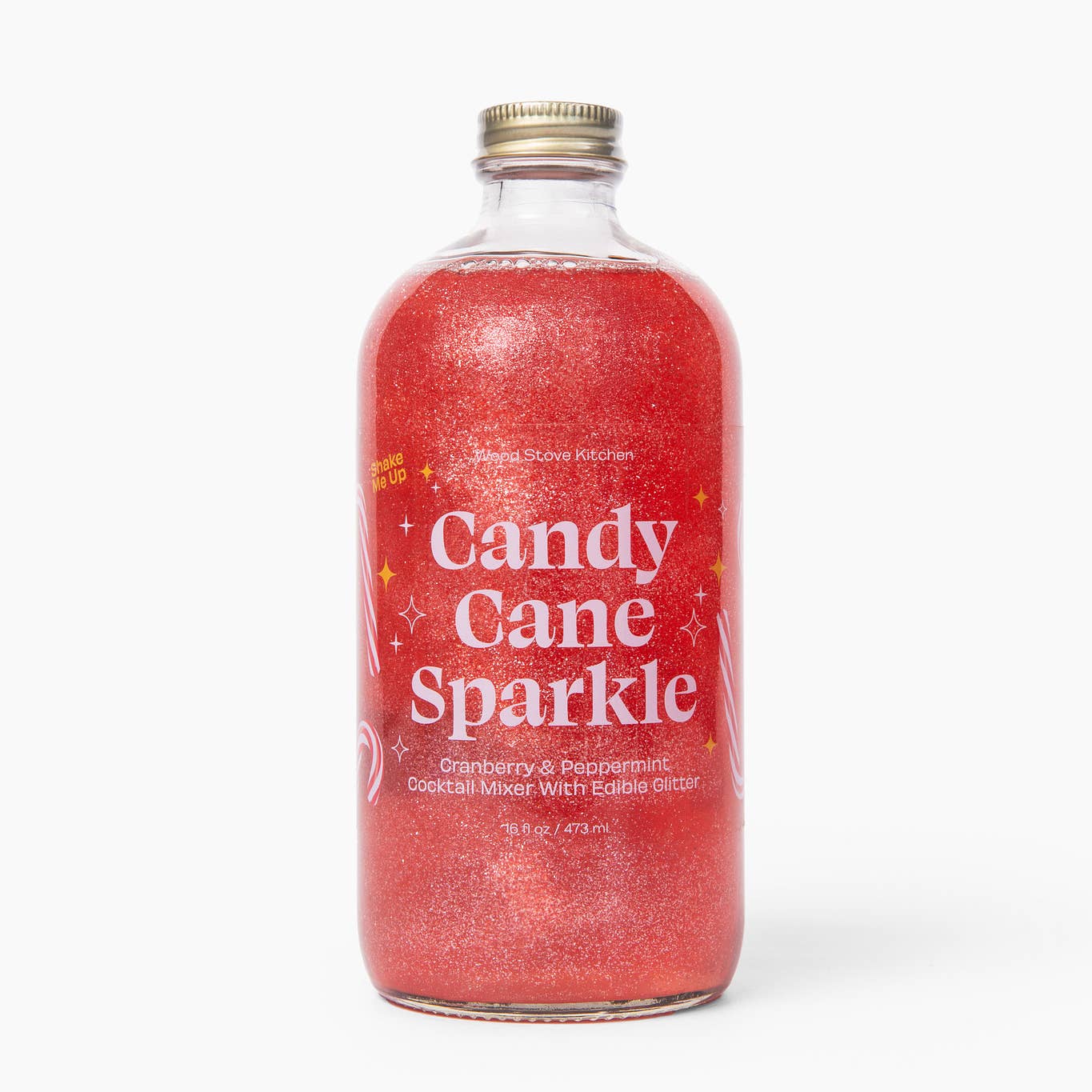 Bottle of Wood Stove Kitchen's 'Candy Cane Sparkle' cocktail mixer on a white background. Available at Be Charmed