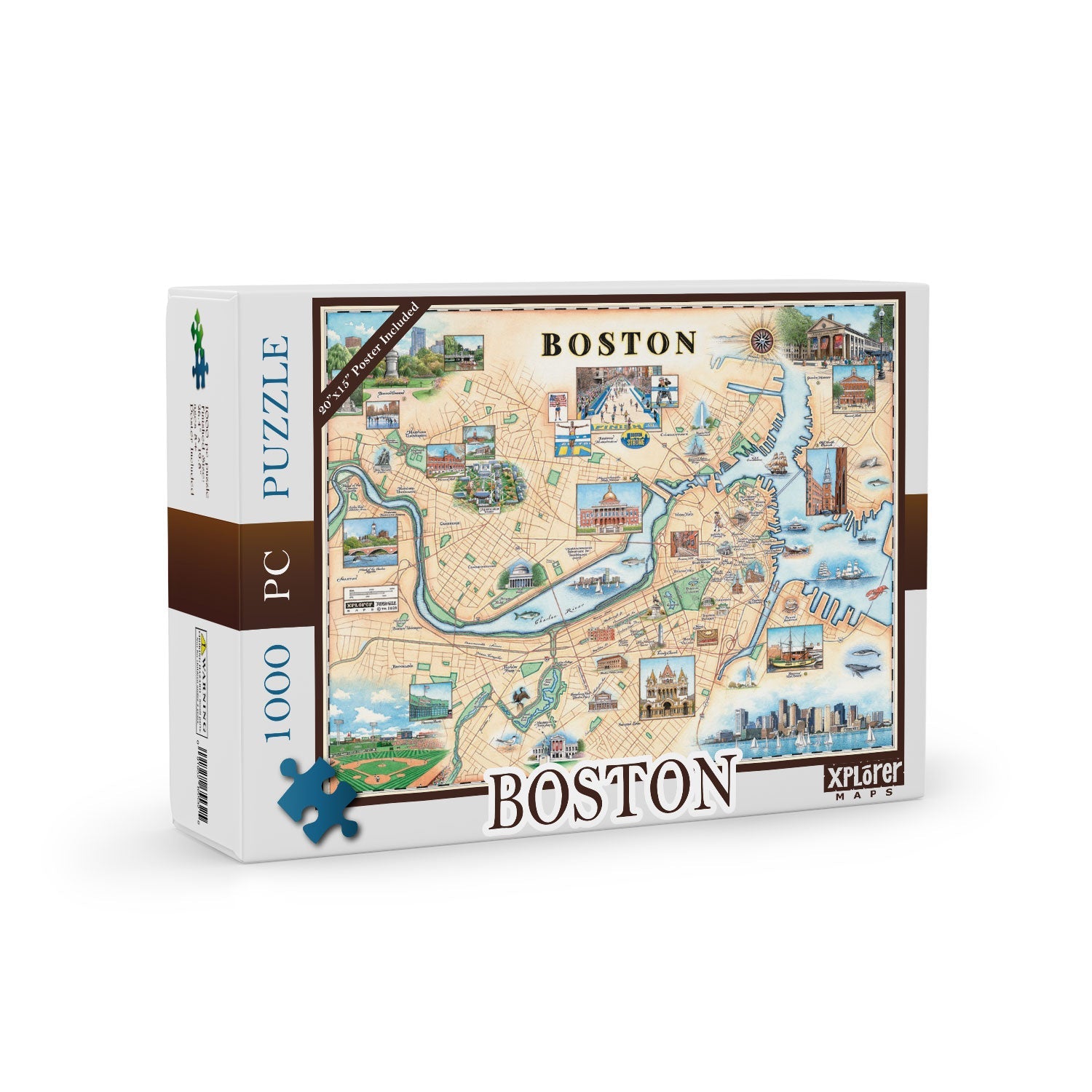 Jigsaw puzzle box featuring a map of Boston. Avialable at Be Charmed. 