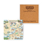 Boston map coaster with cork backer with Xplorer Maps branding. Featuring many iconic Boston locations. Available at Be Charmed. 