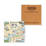 Boston map coaster with cork backer with Xplorer Maps branding. Featuring many iconic Boston locations. Available at Be Charmed. 