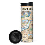 Travel mug with a map of Boston design on a white background. Available at Be Charmed. 