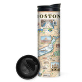 Travel mug with a map of Boston design on a white background. Available at Be Charmed. 