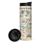 Travel mug with a map of Boston design on a white background. Available at Be Charmed. 