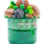 A container of Friday Night Lights vibrant, non-sticky sensory play slime with themed miniature mix-in trinkets, available at Be Charmed.  