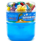 A container of Wayfinder Water vibrant, non-sticky sensory play slime with themed miniature mix-in trinkets, available at Be Charmed.  