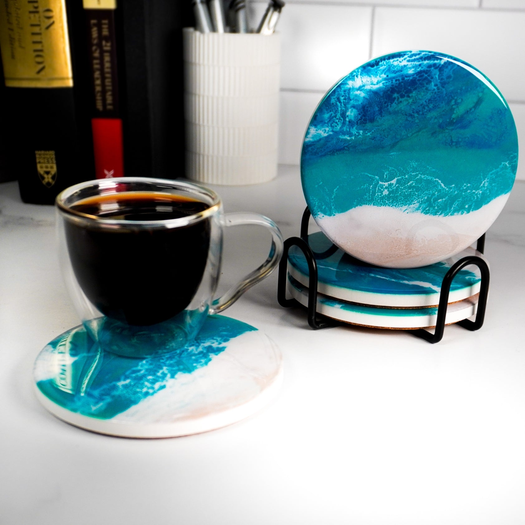 Lynn & Liana Resin Coasters Caribbean Blue