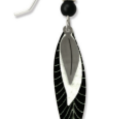 Adajio 3-Part Long Leaves Earrings in White, Black, and Hematite—artisan lightweight statement jewelry. Available at Be Charmed
