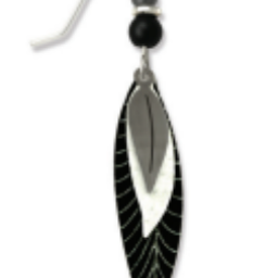 Adajio 3-Part Long Leaves Earrings in White, Black, and Hematite—artisan lightweight statement jewelry. Available at Be Charmed