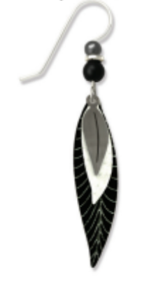Adajio 3-Part Long Leaves Earrings in White, Black, and Hematite—artisan lightweight statement jewelry. Available at Be Charmed