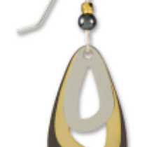 Adajio earring with layered oval shapes in black, gold, and gray on a white background. Available at Be Charmed. 