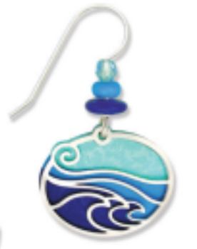 Adajio Aqua, Blue & Purple Oval Earrings  Earring with wave design on a white background. Available at Be Charmed. 