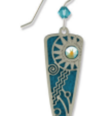 Adajio blue and silver earring with a central gemstone on a white background. Available at Be Charmed. 
