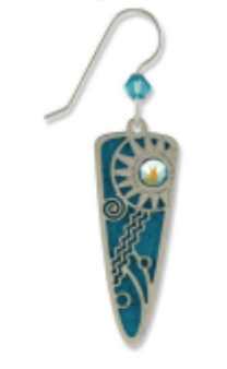 Adajio blue and silver earring with a central gemstone on a white background. Available at Be Charmed. 