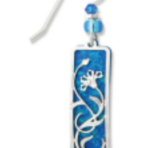 Adajio blue pendant earring with floral design on a white background. Available at Be Charmed