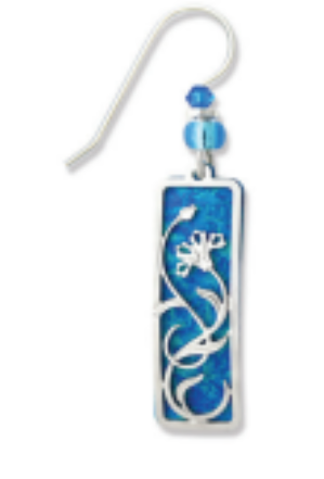 Adajio blue pendant earring with floral design on a white background. Available at Be Charmed