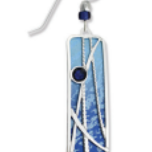 Adajio Blue Column Earrings with Reed Pattern Overlay—artisan lightweight statement jewelry. Available at Be Charmed