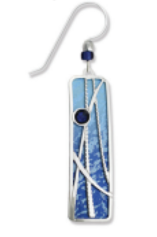Adajio Blue Column Earrings with Reed Pattern Overlay—artisan lightweight statement jewelry. Available at Be Charmed