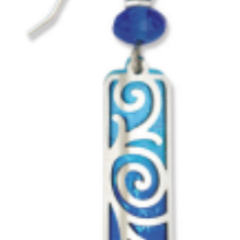 Adajio blue and white spiral design earring on a white background. Available at Be Charmed. 