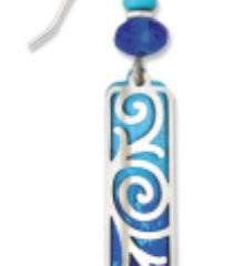 Adajio blue and white spiral design earring on a white background. Available at Be Charmed. 
