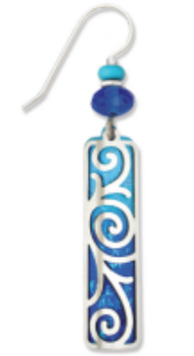 Adajio blue and white spiral design earring on a white background. Available at Be Charmed. 