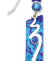 Adajio blue and white pendant earring with a bead on a clear background. Available at Be Charmed. 