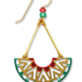 Adajio Geometric Half Circle Earrings in Coral, Gold & Turquoise—lightweight artisan statement jewelry. Available at Be Charmed