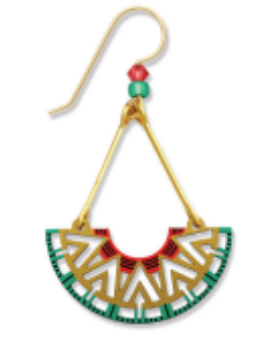 Adajio Geometric Half Circle Earrings in Coral, Gold & Turquoise—lightweight artisan statement jewelry. Available at Be Charmed
