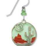 Adajio Desert Scene Earrings with Cactus Overlay—lightweight artisan statement jewelry with Southwestern style. Available at Be Charmed
