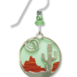Adajio Desert Scene Earrings with Cactus Overlay—lightweight artisan statement jewelry with Southwestern style. Available at Be Charmed