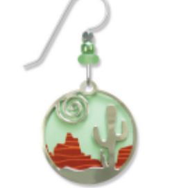 Adajio Desert Scene Earrings with Cactus Overlay—lightweight artisan statement jewelry with Southwestern style. Available at Be Charmed