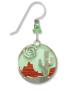 Adajio Desert Scene Earrings with Cactus Overlay—lightweight artisan statement jewelry with Southwestern style. Available at Be Charmed