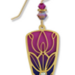 Adajio decorative earring with pink and purple design on a white background. Available at Be Charmed. 