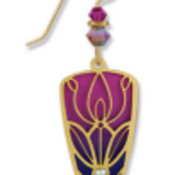 Adajio decorative earring with pink and purple design on a white background. Available at Be Charmed. 
