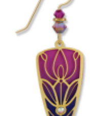 Adajio decorative earring with pink and purple design on a white background. Available at Be Charmed. 