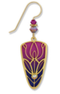 Adajio decorative earring with pink and purple design on a white background. Available at Be Charmed. 
