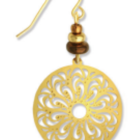 Adajio gold filigree earring on a white background. Available at Be Charmed. 