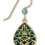 Adajio green and gold earring with a blue gemstone on a white background. Available at Be Charmed. 