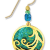 Adajio Gold Plate Ribbon Earrings on Rich Teal Disc—lightweight artisan statement jewelry. Available at Be Charmed